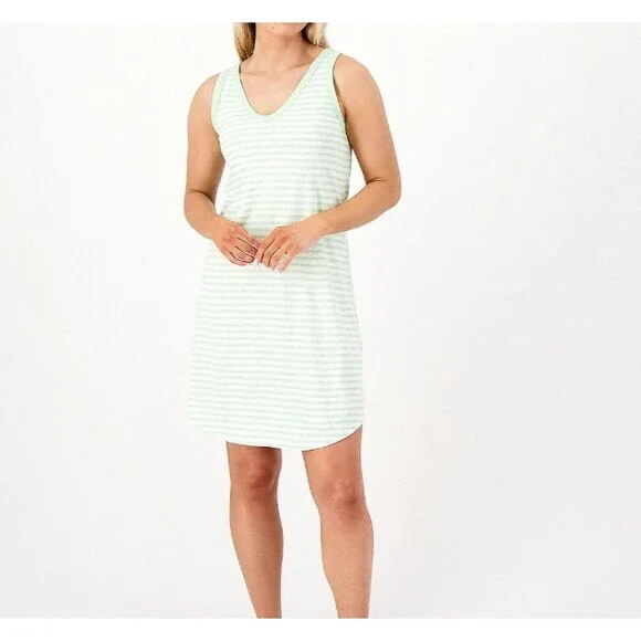 Candace Cameron Bure Sunkissed Linen Blend Green Striped V Neck Tank Dress XXS - Picture 7 of 7